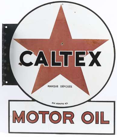 CALTEX MOTOR OIL : Plaque émaillée en découpe, 
