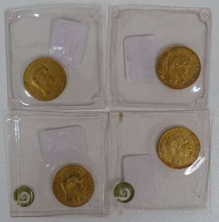 Lot de 4 monnaies en or 20 Francs Napoléon III non