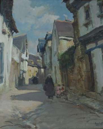 SIMON Emile (1890-1976) - La rue du port à Auray. 