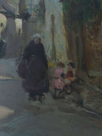 SIMON Emile (1890-1976) - La rue du port à Auray. 