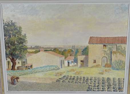 ECOLE XXe - Hameau sud Loire. Huile sur panneau, 