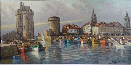 MABILLE XXe - Port de la Rochelle. Huile sur 