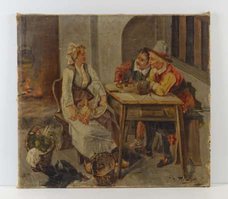 Ecole Fin XIXé. Scène d'interieur. Huile sur toile