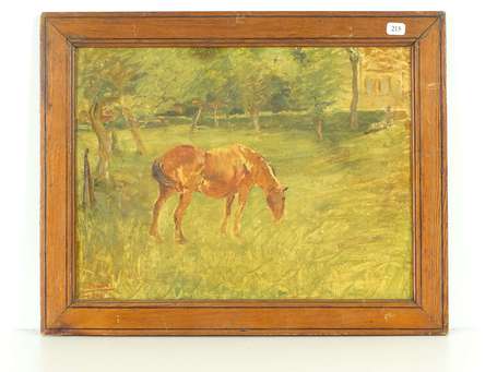 ECOLE Xxé Cheval au près Huile sur panneau 27 x 35