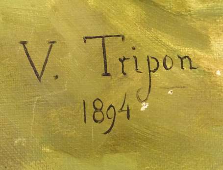 TRIPON V. XIXe - Bord de rivière. Huile sur toile,