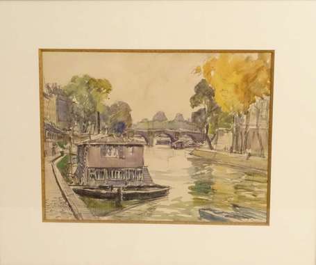 BRIENT A. XXe - Bateaux lavoirs. Aquarelle, signée