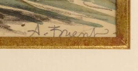 BRIENT A. XXe - Bateaux lavoirs. Aquarelle, signée