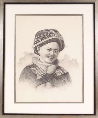 PHASO S.O XXe - Portrait de femme en buste. Mine 
