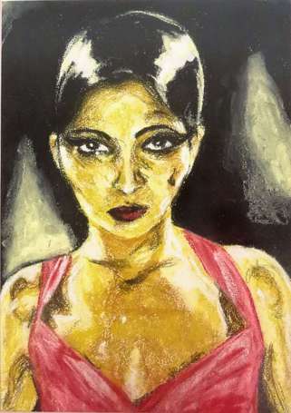 ECOLE XXe - Portrait de feme brune. Pastel, signé 