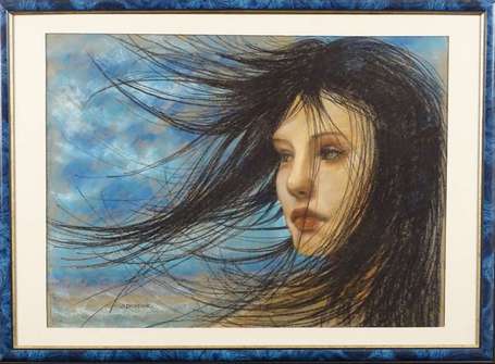 DECRESSAC Y. XXe - Les cheveux au vent. Pastel, 