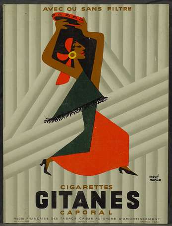 GITANES Cigarettes : Panonceau lithographié signé 