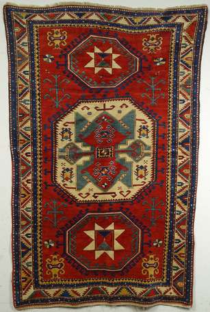 Tapis Kazak (chaîne, trame et velours en laine), 