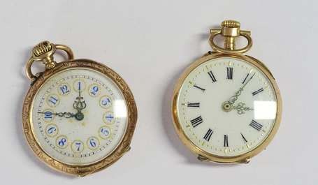 Deux montres de col double boitier en or jaune 18K