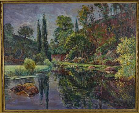 LE TENDRE Auguste (XIX-XXe) - Paysage à l'étang. 
