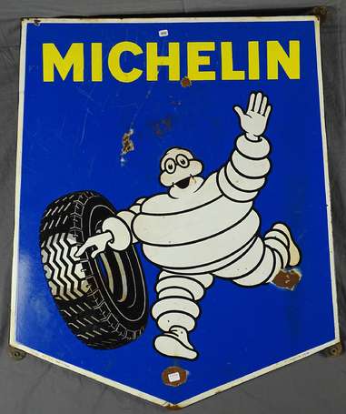 MICHELIN : Plaque émaillée illustrée du Bibendum. 