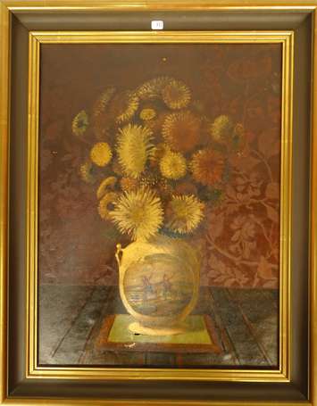 HB XIXe - Bouquet de dahlias. Huile sur toile, 