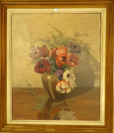 LOURMEL XXe - Bouquet d'anémones. Huile sur toile,