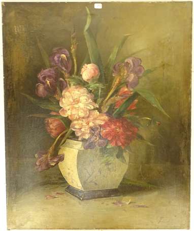 TOUCAR XIXe - Bouquet de pivoines. Huile sur 