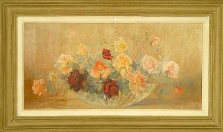 SESTON Paul (1905-1985) - Bouquet de roses. Huile 