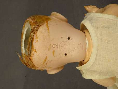 Japan-MB-Bébé tête porcelaine, marqué en creux 