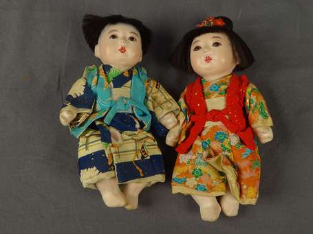 R-Couple de poupées japonaises 18 cm, tres bel 