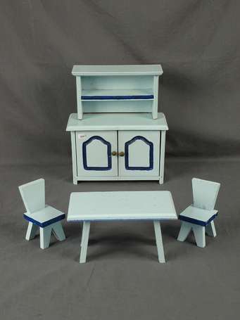 S-Meubles-salle à manger peint en bleu 