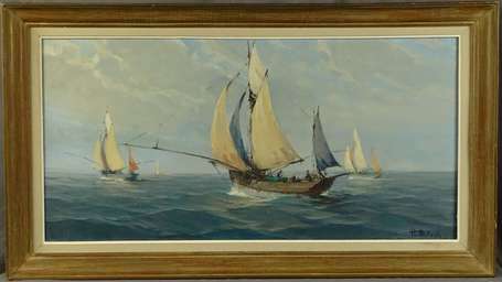 MILOCH Henri (1898-1979) - Thoniers en mer. Huile 