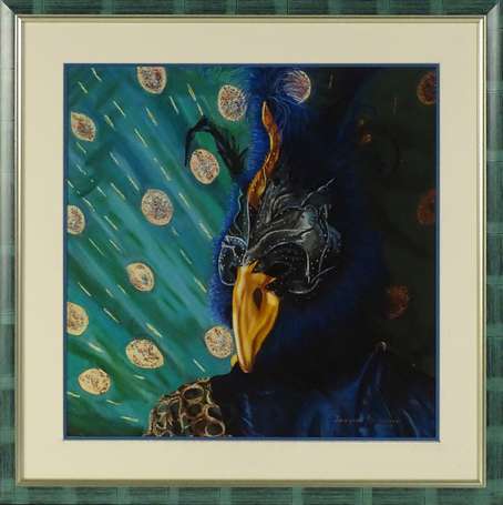 YVERNOGEAU Jacques XXe - L'oiseau bleu. Pastel, 