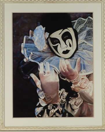 YVERNOGEAU Jacques XXe - Pierrot. Pastel, signé, 