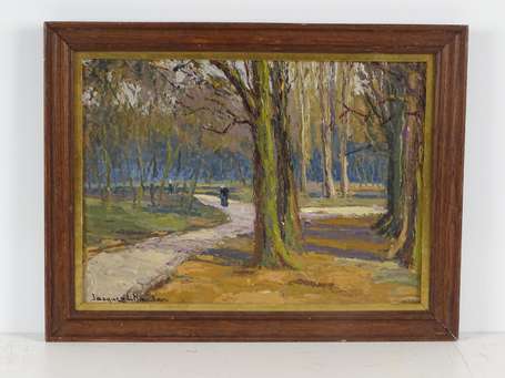 NIEUDAN Jacques L. Xxé Chemin en foret. Huile sur 