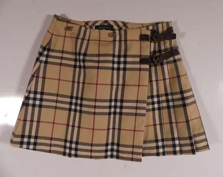 BURBERRY - Jupe façon kilt en laine et polyester à