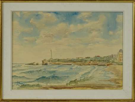 THEOBALD A. XXe - Bord de mer. Aquarelle, signée, 