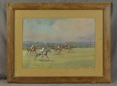 D'AX Louis XIX-XXe - Joueurs de Polo. Aquarelle 