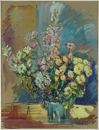 ECOLE XXe - Bouquet de fleurs des champs. Gouache,