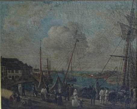 ECOLE XVIIIe - Vue du port du Croisic. Huile sur 