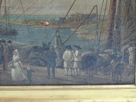 ECOLE XVIIIe - Vue du port du Croisic. Huile sur 