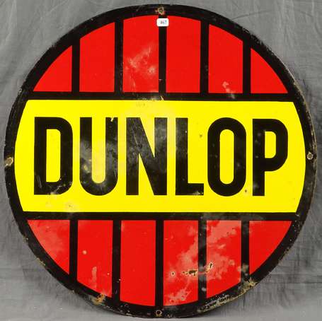 DUNLOP : Plaque émaillé circulaire double-face, 