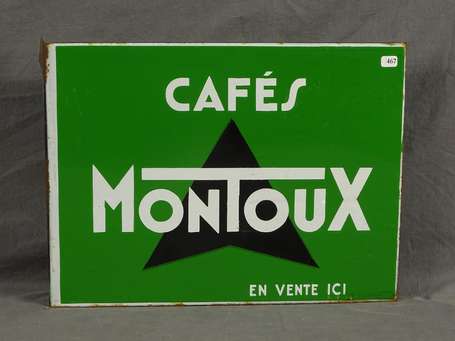 CAFÉ MONTOUX : Plaque émaillée double-face à 