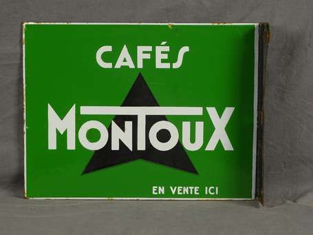 CAFÉ MONTOUX : Plaque émaillée double-face à 