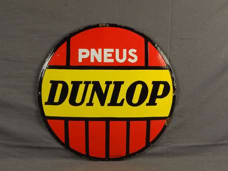 DUNLOP : Plaque émaillée ronde bombée. Émaillerie 