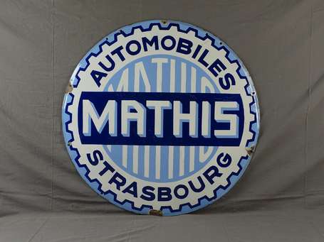 MATHIS Automobiles : Plaque émaillée ronde bombée.