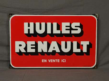 HUILE RENAULT : Plaque émaillée plate à oreilles. 