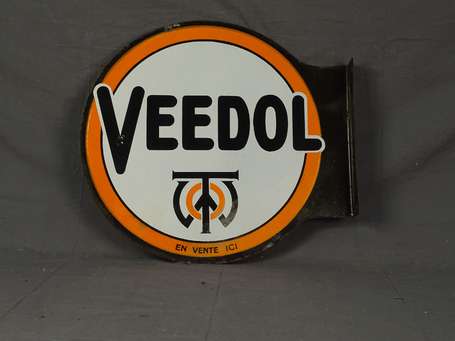 VEEDOL :  Plaque émaillée double-face à équerre. 