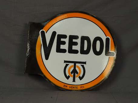 VEEDOL :  Plaque émaillée double-face à équerre. 