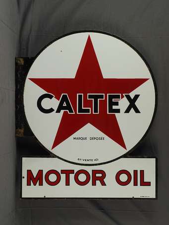 CALTEX Motor Oil : Plaque émaillée double-face à 