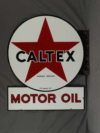 CALTEX Motor Oil : Plaque émaillée double-face à 