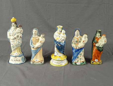 Nevers et Bretagne - Cinq statuettes de Vierge 