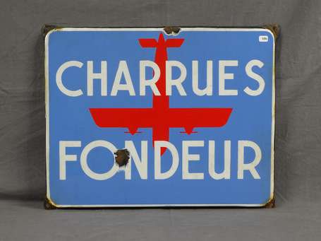 CHARRUE FONDEUR : Plaque émaillée plate à rebords.