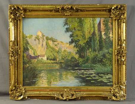 HALLE Charles (1846-1919) - Bord de rivière. Huile