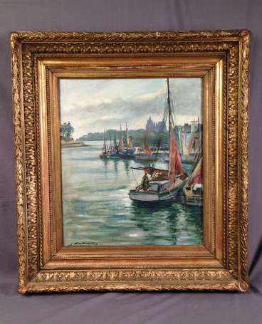 GABORIAU L. XXe - Le Port de Pornic. Huile sur 
